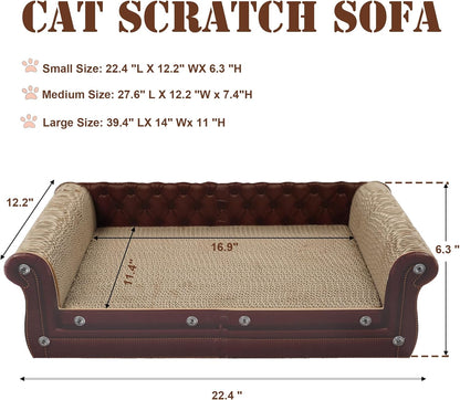 Scratching Sofa, Couch Shaped Thick Scratching Cardboard, Lounge Bed for Indoor Rest&Play, Sofa Scratcher Pad (Brown, 22.4" L X 12.2" W X 6.3" H)