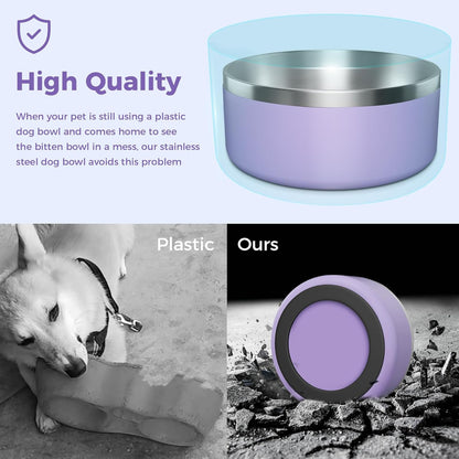Dog Bowl, Stainless Steel Dog Food and Water Bowl with Non Slip Quiet Bottom, Easy to Clean, Dishwasher Safe, 40oz, Light Purple