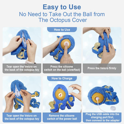 Interactive Dog Toys Octopus,Durable Automatic Jumping Dog Toy to Keep Them Busy,Squeaky Moving Tug of War Doggie Toy,USB Rechargeable,Not for Aggressive Chewers (Blue)