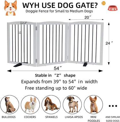 ZJSF Freestanding Panel Dog Gate for Indoor, Doorways,Stairs, or Hallways,Foldable Wooden White Pet Gates for House,Pet Gate for Dogs,Dog Fence, Puppy Gate,Support Feet Included,24 "Height-3 Panels