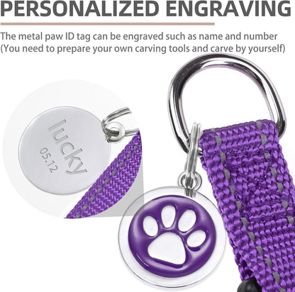 PUPTECK No Pull Dog Harness Soft Adjustable Basic Nylon Step in Puppy Vest Outdoor Walking with ID Tag, Reflecive Purple, S