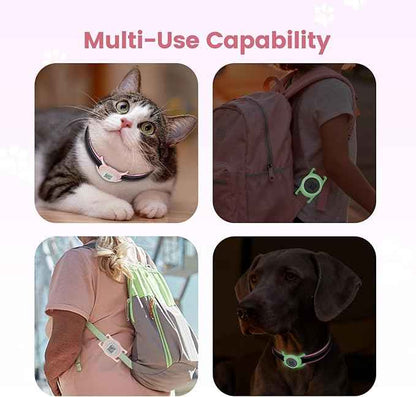 for Airtag Dog Collar Holder with QR ID Tag, Glow in the Dark, Fluorescent Waterproof Silicone for Airtag Case for Dog Collars, Scan for Instant Alert, Emergency Contact, Pet Profile (Blissful Pink)