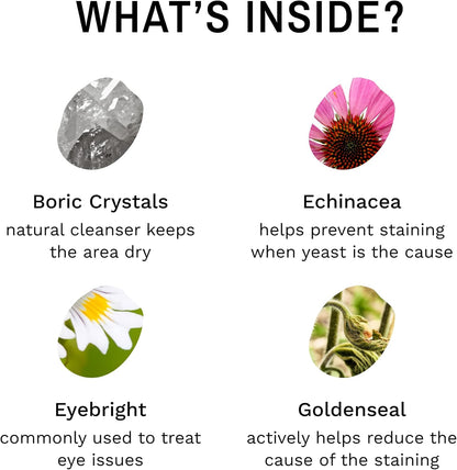 Eye Envy Tear Stain Remover Powder for Dogs and Cats. 100% Natural, Safe. Apply Around Eyes. Absorbs and Repels Tears. Keeps Area Dry. Treats The Cause of Staining. Made in The USA. (.5 oz)