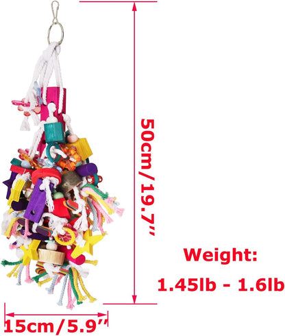 BWOGUE Large Parrot Chew Toy Bird Chewing Toy Multicolored Wooden Blocks Tearing Toys for African Grey Macaws Cockatoos Eclectus Amazon Parrot Birds