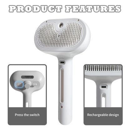 3-in-1 Steam Brush for Cats & Dogs – Hair Removal Comb with One-Click Release & Water Spray – Grooming Brush for Shedding, Long/Short Hair