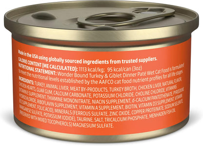 Amazon Brand - Wonder Bound Canned Wet Cat Food (Turkey & Giblet Dinner Paté), No Artificial Flavors, Adult Recipe, 3 Ounce (Pack of 24)