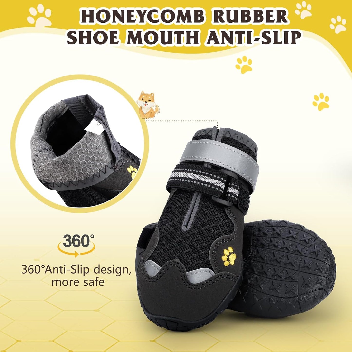Dog Shoes for Large Medium Small Dog, Mesh Breathable Dog Shoes for Hot Pavement, Anti-Slip Dogs Boots Paw Protectors with Reflective for Outdoor Walking Indoor Hardfloors (Size 7)