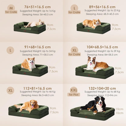 EHEYCIGA Orthopedic Dog Bed for Medium Dogs, Waterproof Memory Foam Medium Dog Beds with Sides, Non-Slip Bottom and Egg-Crate Foam Pet Couch Bed with Washable Removable Cover, Dark Green