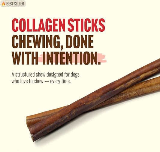 Natural Farm Peanut Butter Flavor Collagen Sticks for Dogs (12 Inch, 5 Pack), Long-Lasting Beef Collagen Sticks, Rawhide Alternative Chews with Chondroitin & Glucosamine, Low-Fat Dental Treats
