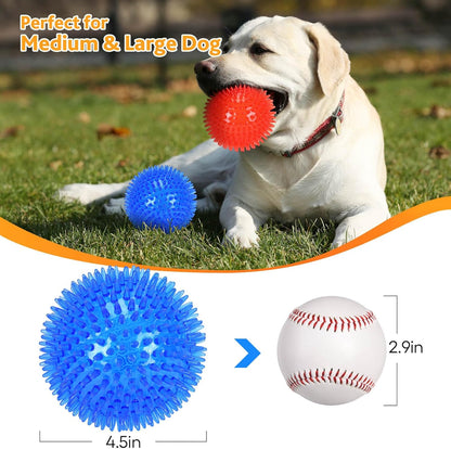 Petizer 2-Pack 4.5" Squeaky Dog Toy Balls, Floating Pool Balls, Spiky Balls, Interactive Fetch Toys for Puppy, Chew Toys (Large Dog)