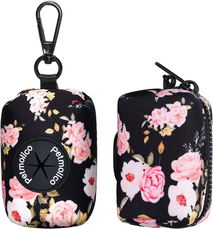 Petmolico Dog Poop Bag Holder Leash Attachment, Waste Bag Dispenser Zippered Pouch, Fits Any Leash, Includes Free Roll of Bags, 2 Packs - Pink Rose