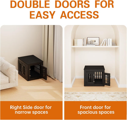 26" Heavy Duty Dog Crate Furniture for Small,Medium and Large Dogs,Rustic Wooden Dog Cage Kennel Indoor Furniture with Waterproof Top,Decorative Pet House Side End Table (Black)