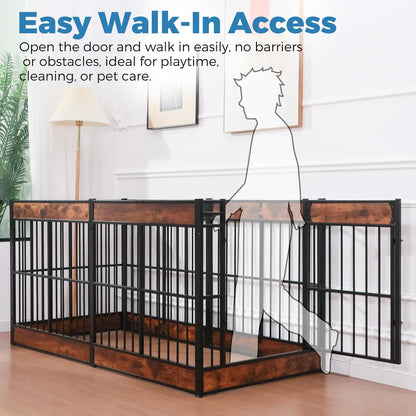 Dog Playpen, 31.5" Height Dog Pen Indoor, Heavy Duty, Safe and Sturdy, Furniture Style Puppy Pen (12 Panels (31.5" High), Rustic Brown)