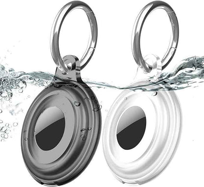 2 Pack IPX8 Waterproof Compatible with AirTag Keychain Holder Case,Lightweight, Anti-Scratch, Easy Installation,Soft Full-Body Shockproof for Luggage,Key Ring,Dog Collar,Belt Key Clip(Black/Clear)