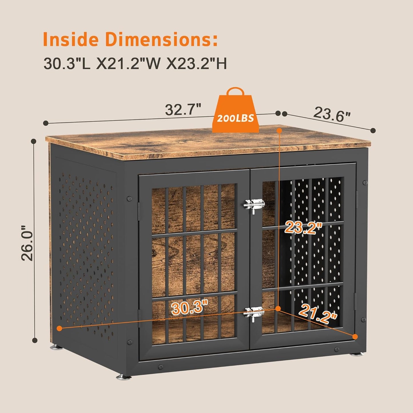 32" Heavy Duty Dog Crate Furniture for Small and Medium Dogs, Metal Kennel for High Anxiety Dogs, Chew Proof Pet Cage Indoor, Decorative Dog Kennel End Table