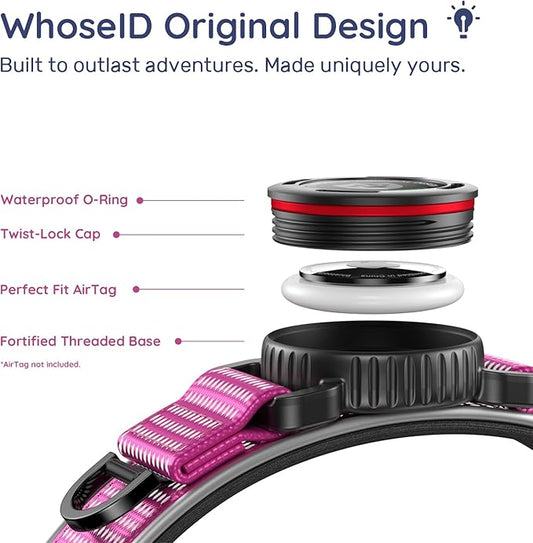WhoseID Premium AirTag Dog Collar - Air Tag Small Dog Collar | Fur-Safe Magnetic Buckle | IPX8 Waterproof Reflective Dog Collar with AirTag Holder