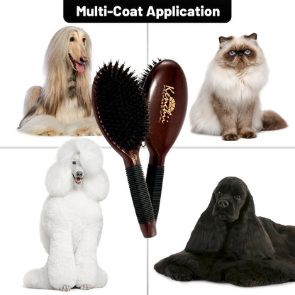 Kenchii Boar and Nylon Bristle Dog/Cat Grooming Brush with One-Piece Maple Body-Choose Size Large, Small (Large)