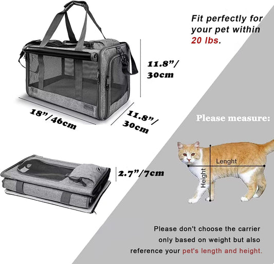 Pet Carrier for Large Cats, Soft-Sided Cat Carrier for Medium Big Cats and Puppy up to 20lbs, Washable Dog Carrier Privacy Protection for Home Outdoor Travel - Pawvie