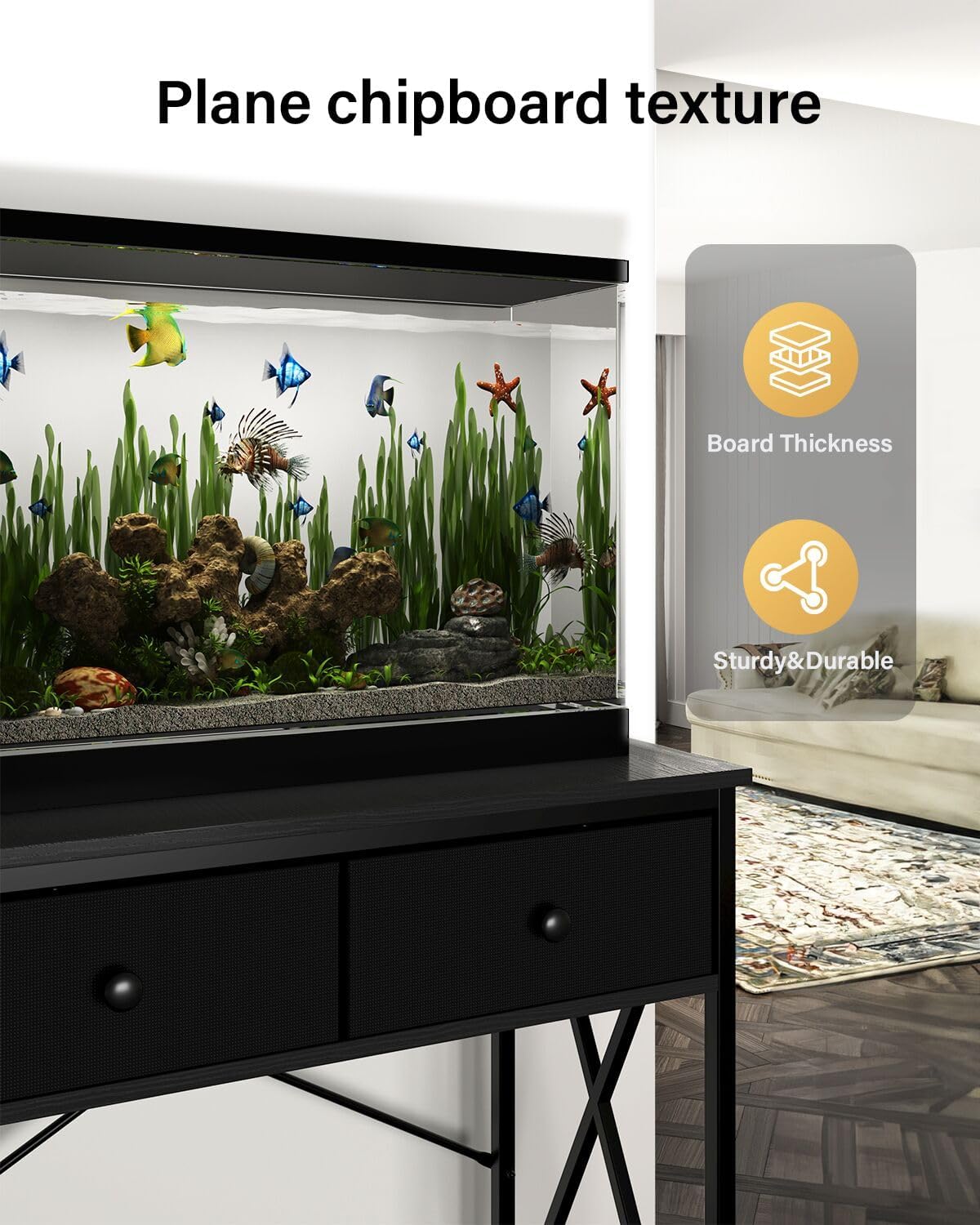 Fish Tank Stand 40 Gallon: Sturdy Aquarium Stand with Accessories Storage - Metal Fish Tank Table for 40-50 Gallon Reptile Breeder Turtle Terrarium - 35"X19.54" Weight Capacity 660 lbs