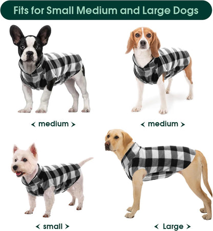 Kuoser Dog Fleece Vest,Warm Plaid Dog Sweater with Leash Hole,Soft Turtleneck Winter Pet Jacket Dogs Coat Pullover Clothes for Small Medium Dogs Cats,Spring Fall Cold Weather Christmas Outfit,Black M