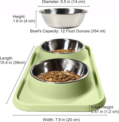 Cat Food Bowls, Cat Bowls Non-Skid and Non-Spill Silicone Pads with PP Stand, Removable Stainless Steel Food and Water Dishes for Cats, Small Size Dogs