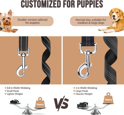 SlowTon Dog Seat Belt for Car, 2 Pack Dog Car Harness Seatbelt Adjustable with Elastic Bungee Buffer, 2 in 1 Pet Car Leash Headrest Restraint Dog Reflective Safety Tether (S, Black, Headrest+Clip)