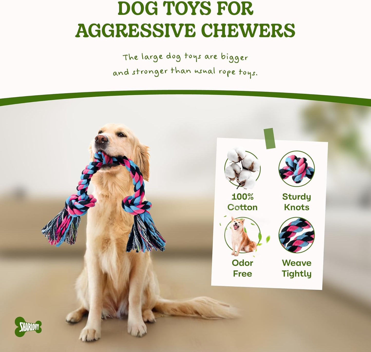 Dog Rope Toy for Large Dogs, Heavy Duty Chew Toys for Aggressive Chewers, Indestructible Durable Cotton Tug of War Rope Toys for Medium to Large Breed Teeth Cleaning