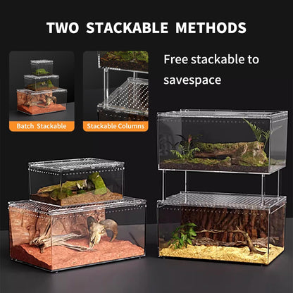 【No Assembly】 Reptile Tank Enclosure with Magnetic Button.16" * 10" * 8" Thicken Snake Enclosure Cage,Batch Stackable Reptile Breeding Tank for Insect,Fish,Tarantula,Hermit Crab,Jumping Spider