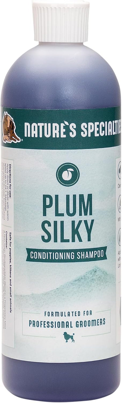 Nature's Specialties Plum Silky Ultra Concentrated Dog Shampoo Conditioner, Makes up to 3 Gallons, Natural Choice for Professional Pet Groomers, Silk Proteins, Made in USA, 16oz