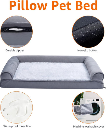 Amazon Basics Living Room Couch Dog Bed with Premium Foam, Pressure-Relief Support for Dogs up to 90lbs, Machine Washable Cover, Extra Large Sized (44" x 35"), Grey