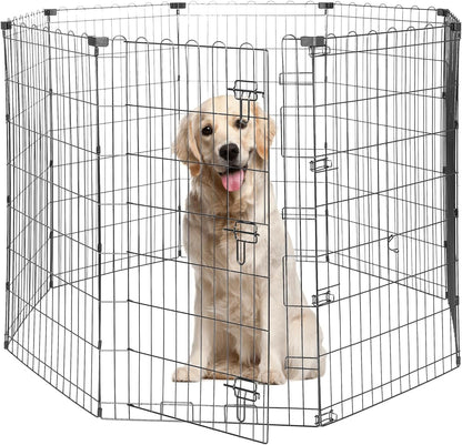 Foldable Dog Playpen 42" Height 8 Panels Metal Exercise Pen with Door - Indoor/Outdoor Dog Play Pen for Medium-Large Dogs, Portable Pet Fence for Yard Garden Camping, Black