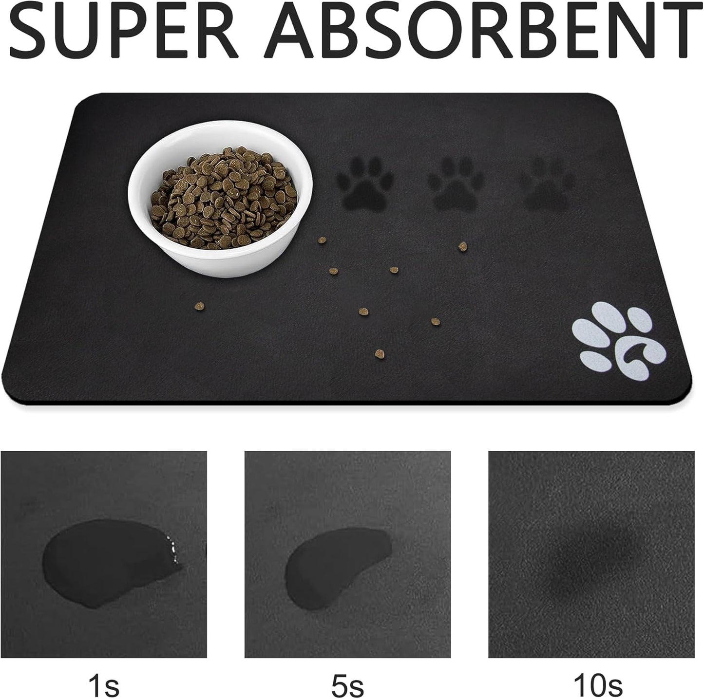 YCT Pet Cat Food Mats - Non-Slip Super Absorbent, 18.1 x 11.8 inches, Dark Grey