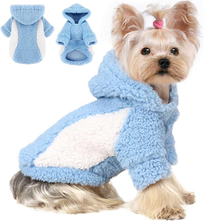YIKEYO Dog Hoodie Pet Clothes Sweater with Hat Soft and Warm Cold Weather for Small Patchwork Hood(Blue, XXS)
