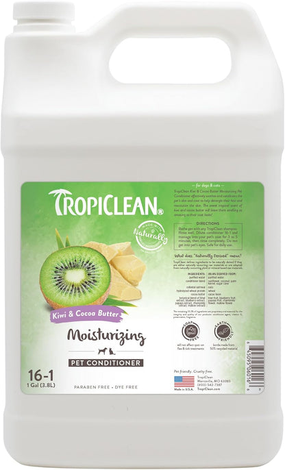 TropiClean Dog Conditioner, Professional Detangling & Moisturizing Conditioner, Puppy Safe, Made in the USA, Kiwi & Cocoa Butter Scent, 1 Gallon