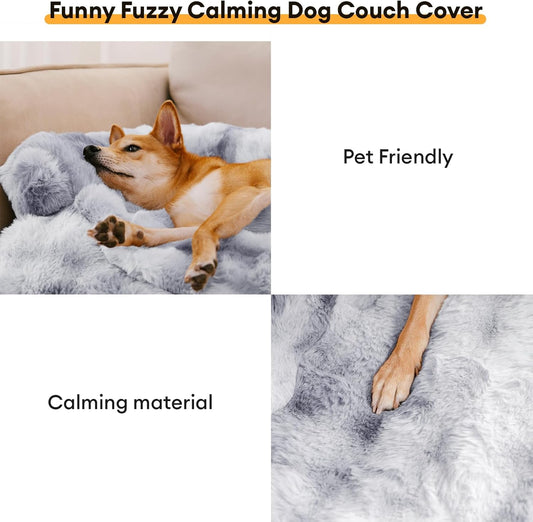 FUNNY FUZZY Pet Fluffy Fuzzy Couch Cover, Calming Washable Dog Bed Sofa Protector Pets Mat for Small Dogs and Cats (Tie-dye Grey,27.56 Ă 24.02 Ă 5.51 in)