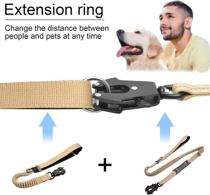 20” Strong Short Leash for Dog, Heavy Duty Bungee Dogs Leash with Padded Handle Car Seatbelt, Small Dog Training Leashs for Large or Medium Dogs - Can be Used with Other leashes (Khaki)