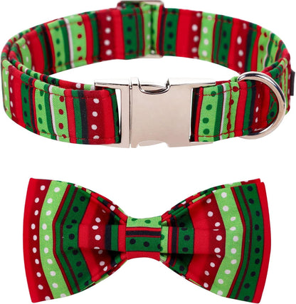 Lionet Paws Christmas Dog Collar with Bowtie, Dog Bowtie Collar with Metal Buckle for Dogs and Cats, Adjustable Comfortable Dog Collar Girl Boy Gift, XS, Neck 8-12 in