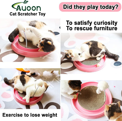 AUOON Cat Scratcher Toy - Cat Scratch Pad with Cat Toy Ball Track and Plush Mouse Toy for Indoor Cats and Kittens (Blue)