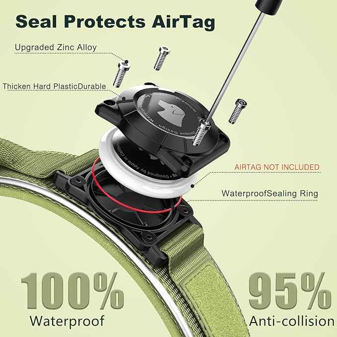 2025 New and Improved AirTag Dog Collar, Military Tactical Dog Collar with AirTag Holder - Adjustable Control Handle, Durable Metal Buckle, Comfortable GPS Dog Collars (M,ArmyGreen)