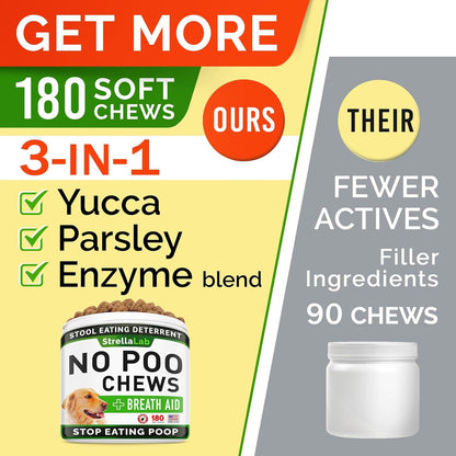 STRELLALAB No Poo Chews for Dogs - Coprophagia Deterrent for Dogs - No Poop Eating - Digestive Enzymes - Gut Health & Immune Support - Stop Eating Poop - (180Ct, Poultry)