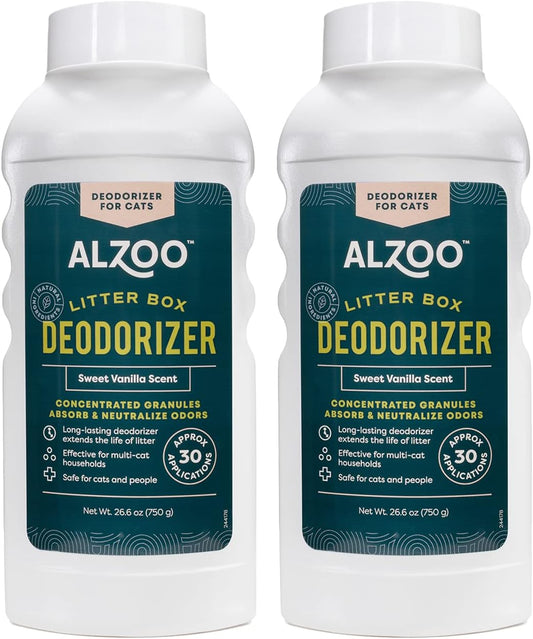 ALZOO Cat Litter Deodorizer, Concentrated Granules Absorb & Help Neutralize Odors, 100% Plant-Based Active Ingredients, Up to 30 Uses, Sweet Vanilla Scent, 26.6 Oz., Pack of 2