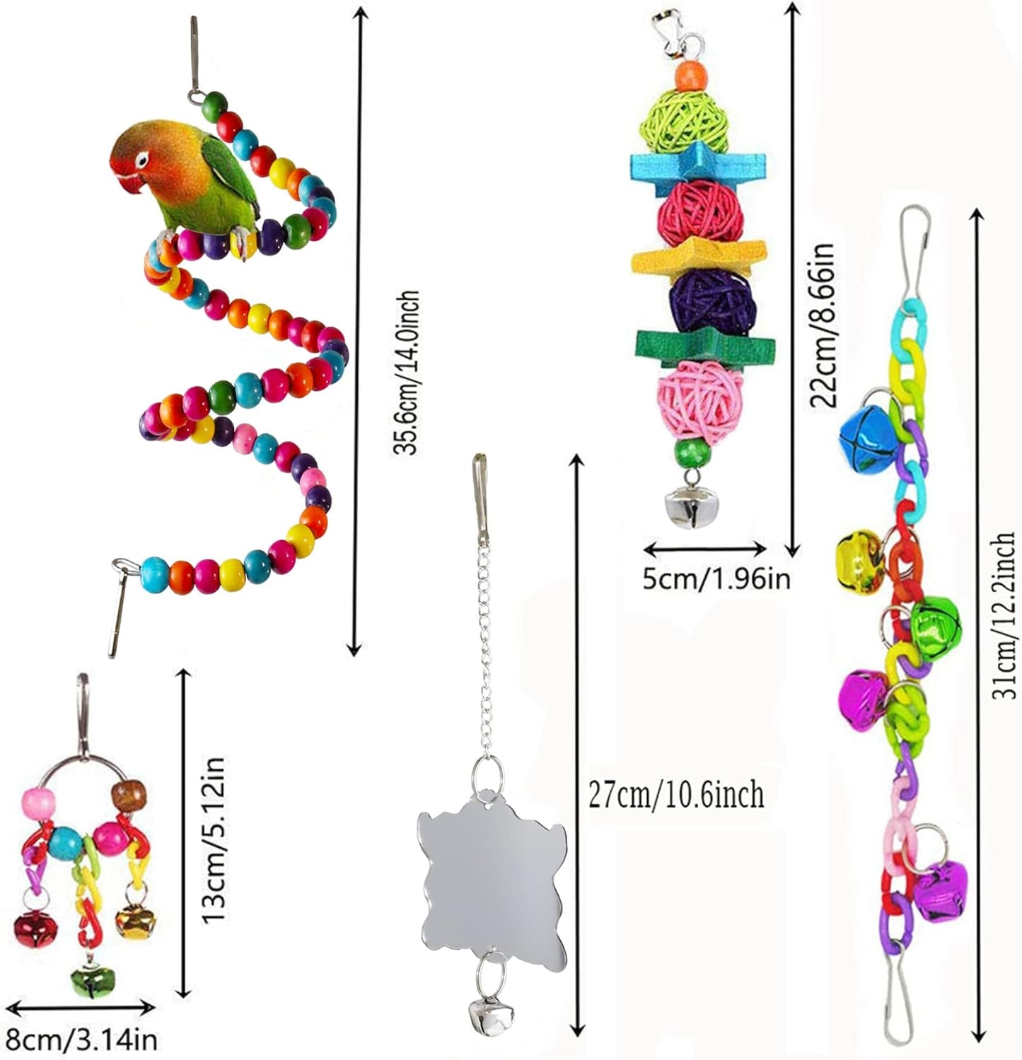 Bird Parakeet Cockatiel Toys, ESRISE Parrots Cage Hammock Swing Climbing Ladders Wooden Perch Chewing Toy for Budgerigar, Conures, Love Birds, Budgies