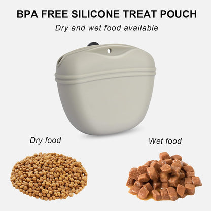 Left&Right Dog Clicker Training Kit,Silicone Dog Training Treat Pouch and Dog Clickers,Dog Treat Bag with Clicker Training for Dogs,Pet Treat Bag with Magnetic Buckle Closing and Waist Clip,Beige