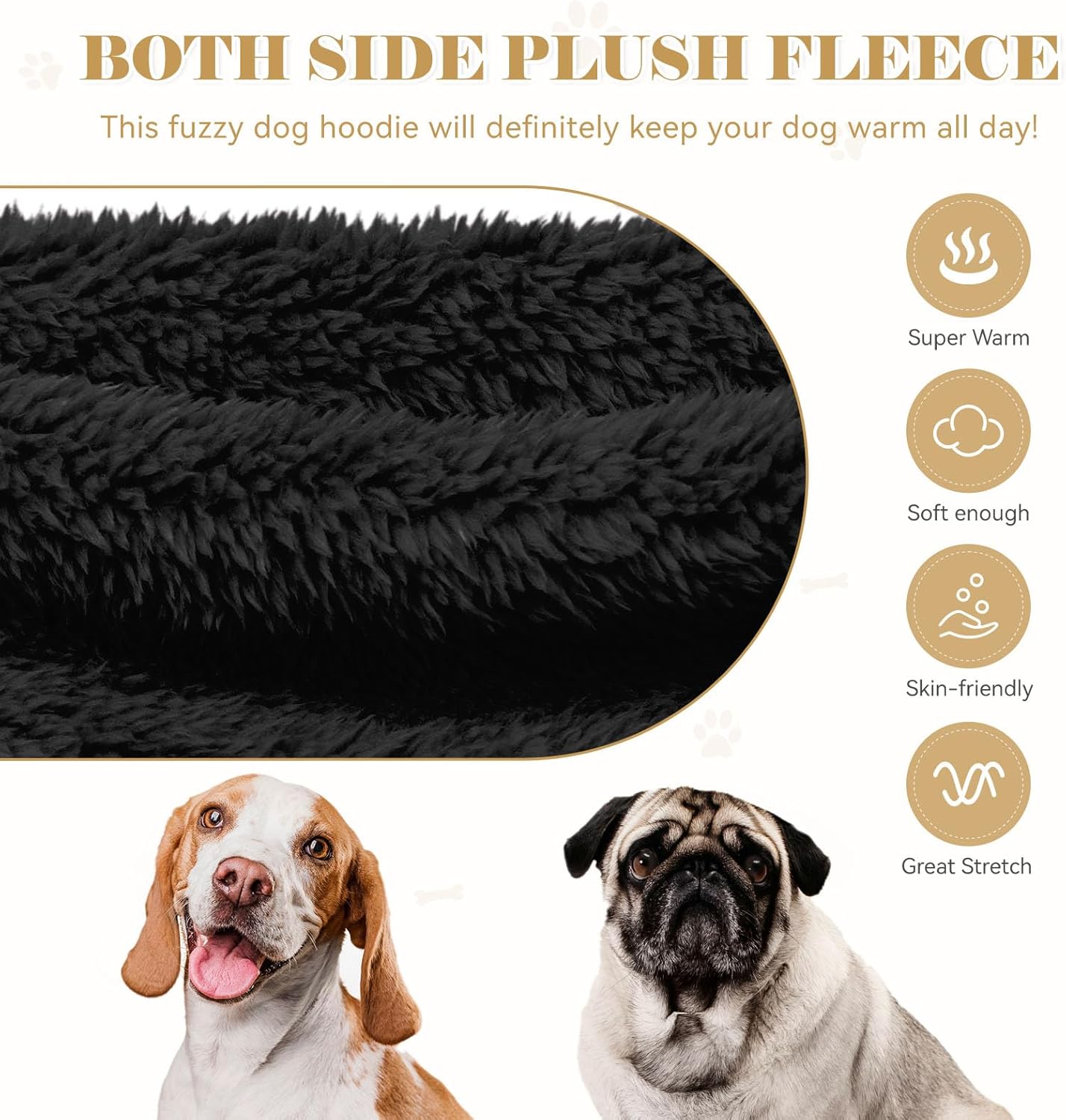 Fuzzy Dog Sweaters for Large Dogs Soft Double-Sided Plush Fleece Pet Sweater Clothes Pet Coats Dog Hoodie Sherpa Hooded Sweatshirt(Black-XXL)