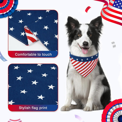 E-Clover 4th of July Dog Bandanas & Matching Scrunchie Set American Flag Dog Scarf Washable Patriotic Pet Bandana Triangle Kerchief Bibs for Medium Large Dogs Owner Gifts