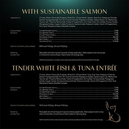 Sheba Perfect Portions Wet Cat Food Pate Savory Chicken, Roasted Turkey, with Sustainable Salmon, and Tender Whitefish & Tuna Variety Pack, 2.6 oz. Twin-Pack Trays (48 Count, 96 Servings)