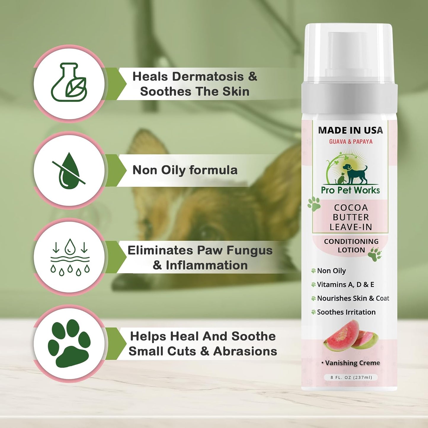 Pro Pet Works 5 in 1 Cocoa Butter Leave-in Conditioner Lotion for Dogs & Cats-Hot Spot Cream/Balm for Allergies, dermatosis, Paw Fungus Or Itchy Skin-Heals Small Cuts & Abrasions[Made in USA]