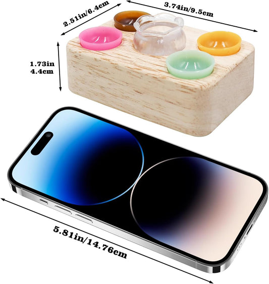 Jumping Spider Accessories, Plastic Feeding Bowl Set with Wooden Base for Food and Water, Mini Bowls, Jumping Spider Feeding Cups, Tarantula Enclosure Accessories