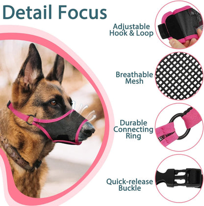LUCKYPAW Dog Muzzle, Mesh Muzzle for Large Medium Small Dogs, Soft Mouth Guard for Biting Chewing, Breathable Mouth Guard with Adjustable Strap for Training(Hot Pink, L(Snout:9.75"-11"))