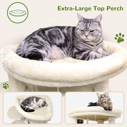 Globlazer Corner Cat Tree Tower for Large Cat, 66inch Tall Large Cat Tree Condo for Multiple Indoor Cats with 6 Scratching Posts, 2 Spacious Cat Condos, Soft Hammock, Hanging Basket, C66, Light Beige